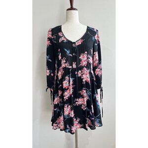 Loveposh Mini Dress Womens M Black Sheer Floral Lined Cottage Festival